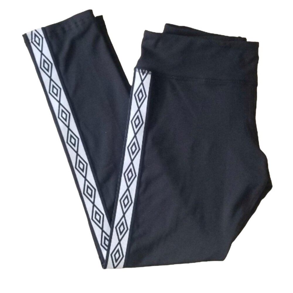 Umbro Black Leggings with White Diamond Side Stripe